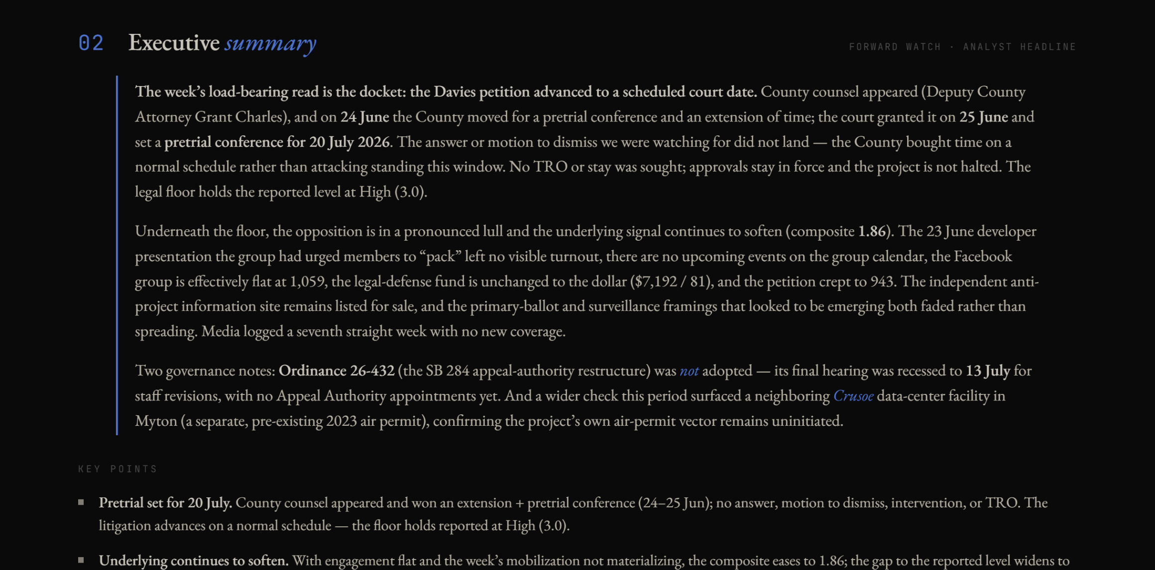 Executive summary section with key points